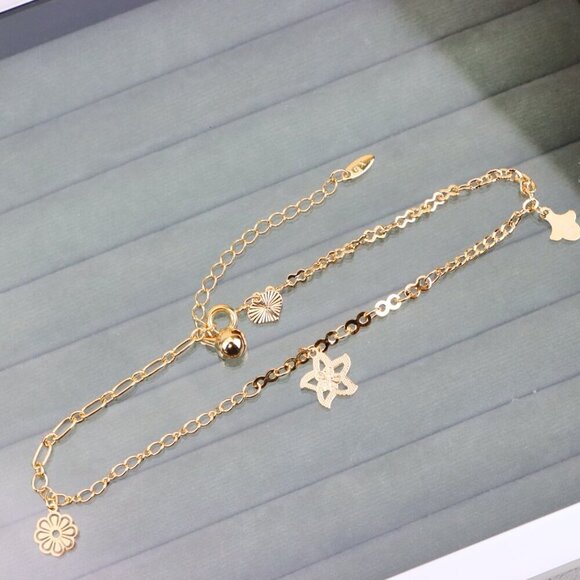 "Delicate Rose Gold Anklet with Cute Flower and Star Charms, XPAL1052 - Picture 11 of 12